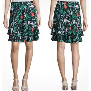 Black Floral Hummingbird Tiered Ruffle Mini Skirt Botanical Print Flounce‎ Hem 6